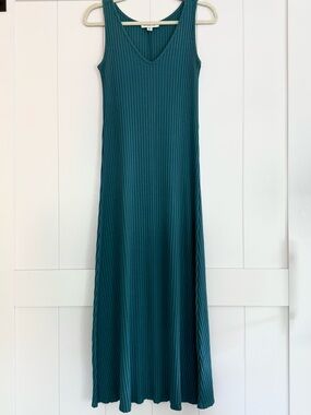 ✨ Amour Vert Teal Ribbed Maxi Dress Fitted Stretch Cotton Size XS ✨